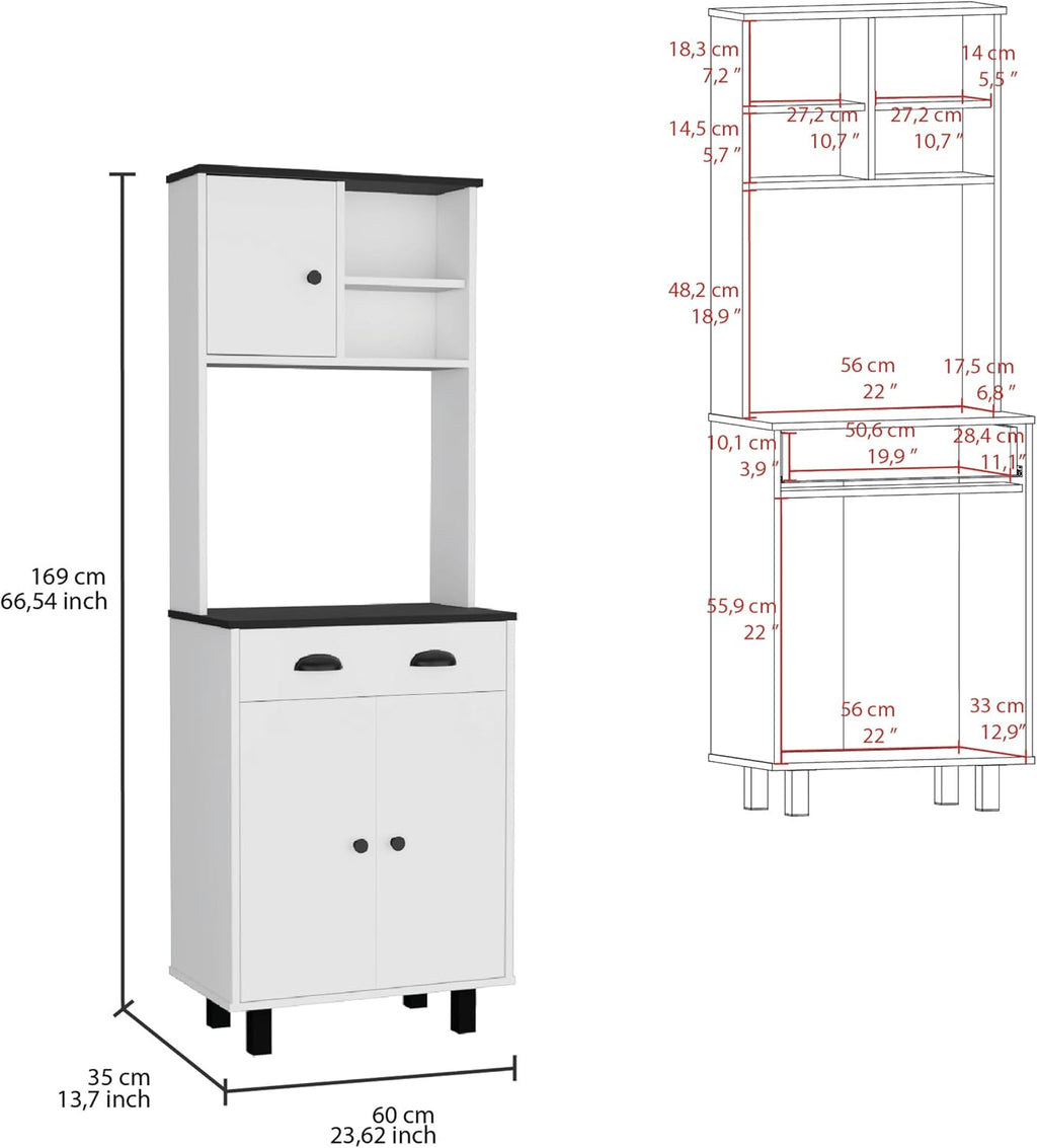 Modern Kitchen Pantry, Storage Cabinet with 2 Open Shelves and Drawer, Engineered Wood, for Dining Room, Easy to Clean