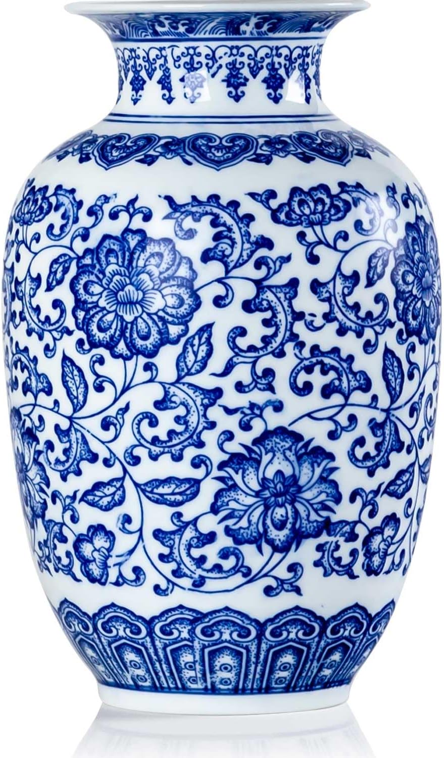 Qinlang 9 in Small Ceramic Vases for Flowers, Blue and White Flower Vase for Centerpieces - Lotus Pattern