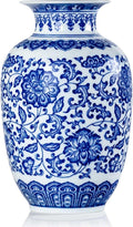 Qinlang 9 in Small Ceramic Vases for Flowers, Blue and White Flower Vase for Centerpieces - Lotus Pattern
