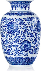 Qinlang 9 in Small Ceramic Vases for Flowers, Blue and White Flower Vase for Centerpieces - Lotus Pattern
