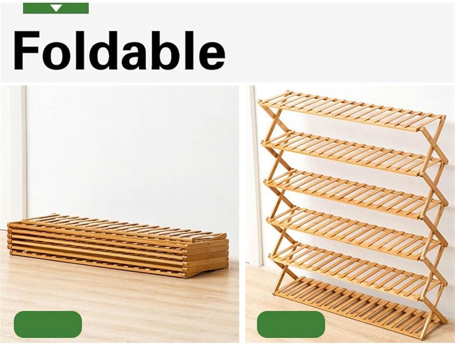 6 Tier Folding Shoe Rack, Large Capacity Bamboo Shoe Cabinet, (Various Options) Shoe Organiser(Original Wood 6 Layers 100cm)