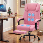 HOFFREE 400lbs Massage Office Chair with Foot Rest 6 Points Vibration Ergonomic Executive Office Chair Reclining High Back Computer Desk Chairs Pink