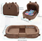 Toddler Travel Bed,Toddler Play Mat,Foldable&Portable Kids Floor Sofa with Removable Pillow,28D High-Density Sponge,Bear-Shaped 2-in-1 Activity Center for Reading, Playing,Little Sofa at Home