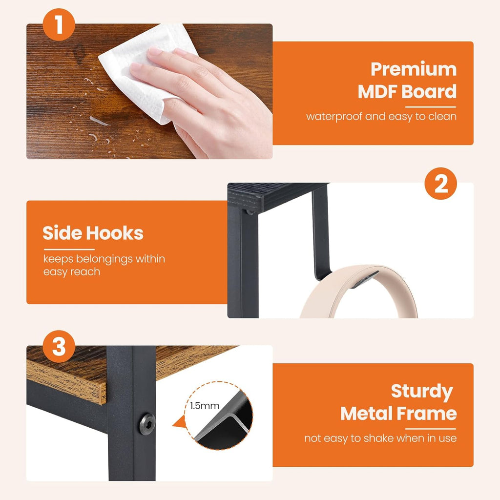Sweetcrispy 40 Inch Computer Desk with Drawers for Home Office Writing Desk X Shaped Reinforcement Wood Surface Adjustable Position Modern Study Work Side Hook Metal Frame Storage Station Rust