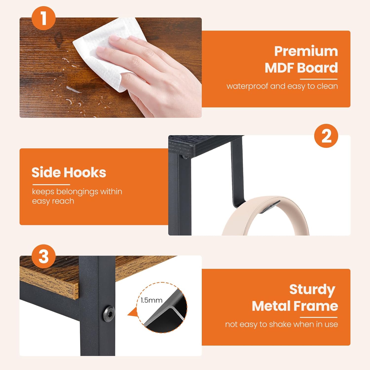 Sweetcrispy 40 Inch Computer Desk with Drawers for Home Office Writing Desk X Shaped Reinforcement Wood Surface Adjustable Position Modern Study Work Side Hook Metal Frame Storage Station Rust