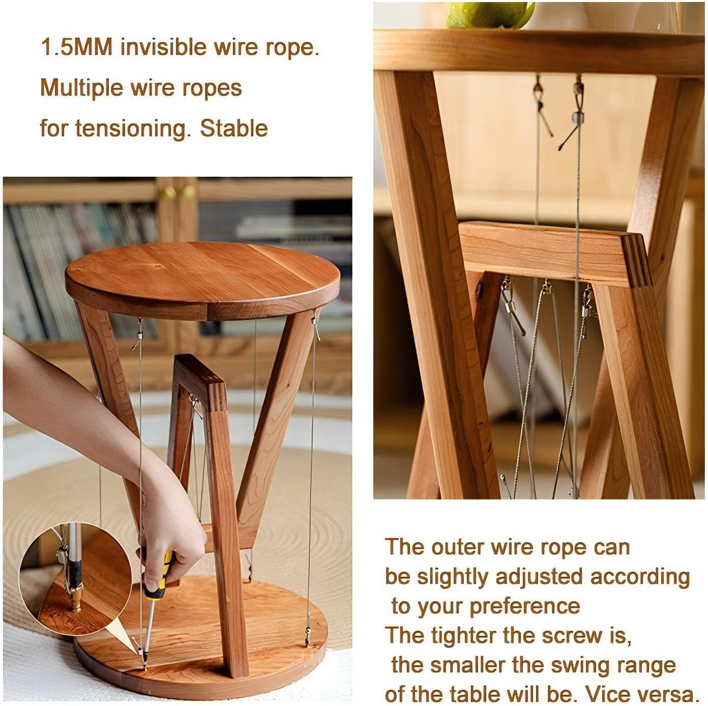 Side Table for Living Room, Solid Wood End Table for Home Decor, Indoor Sofa Table, Tensegrity Table,Tensegrity Structure Ornaments Home Décor (Wood)(Brown)