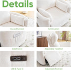 Oversized Power Recliner with Massage and Heat, Swivel Rocker Recliner with Adjustable Headrest, Glider Recliner Nursery Chair with 2 Pillows, rocking nursery recliner for Living Room,Chenille White