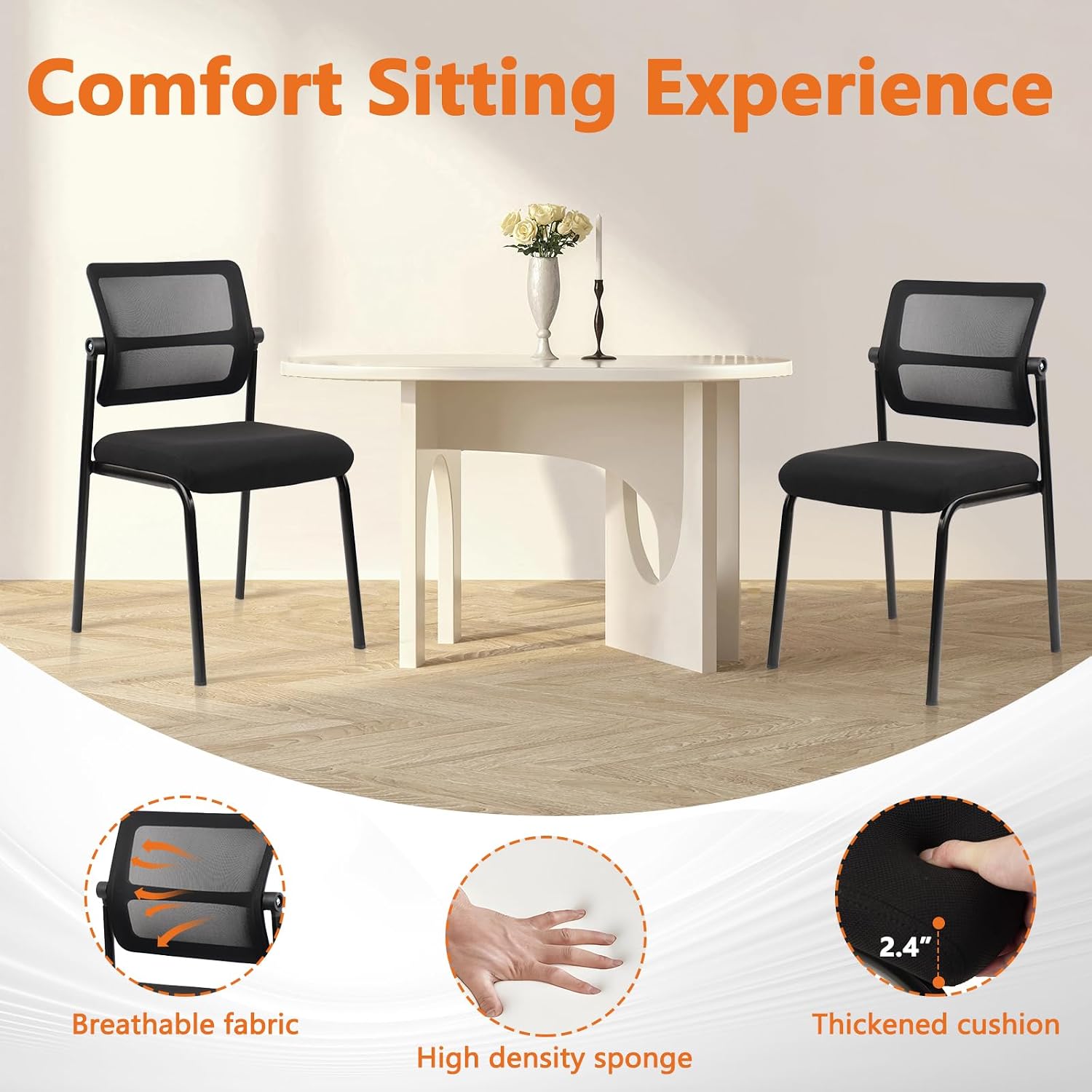 CLATINA Stacking Armless Office Chair with Adjustable Backrest, Stackable Mesh Guest Reception Desk Chairs with Ergonomic Lumbar Support for Conference Waiting Room Lobby Side School, Black, 8 Pack