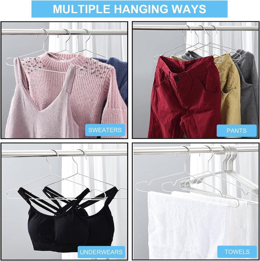 Hangers 100 Pack Clothes Hangers, Non Slip Coat Hanger Clothing Hanger Heavy Duty Metal Wire Hanger, Space Saving Ultra Thin Stainless Steel Skirt Suit Pants Hangars 16.5 Inch