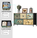 Tohomeor Dresser with Drawers for Bedroom Chest of Drawers Fabric Dresser for Closet,Nursery Entryway Hall Tree TV Stand for Living Room Retro Floral Pattern Drawers Wooden Top (5 Drawers)