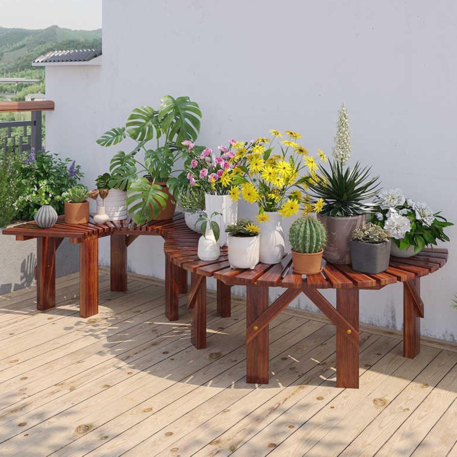 Wooden Curved Bench Weatherproof Outdoor Benches,Garden Tree Wrap Around Seater