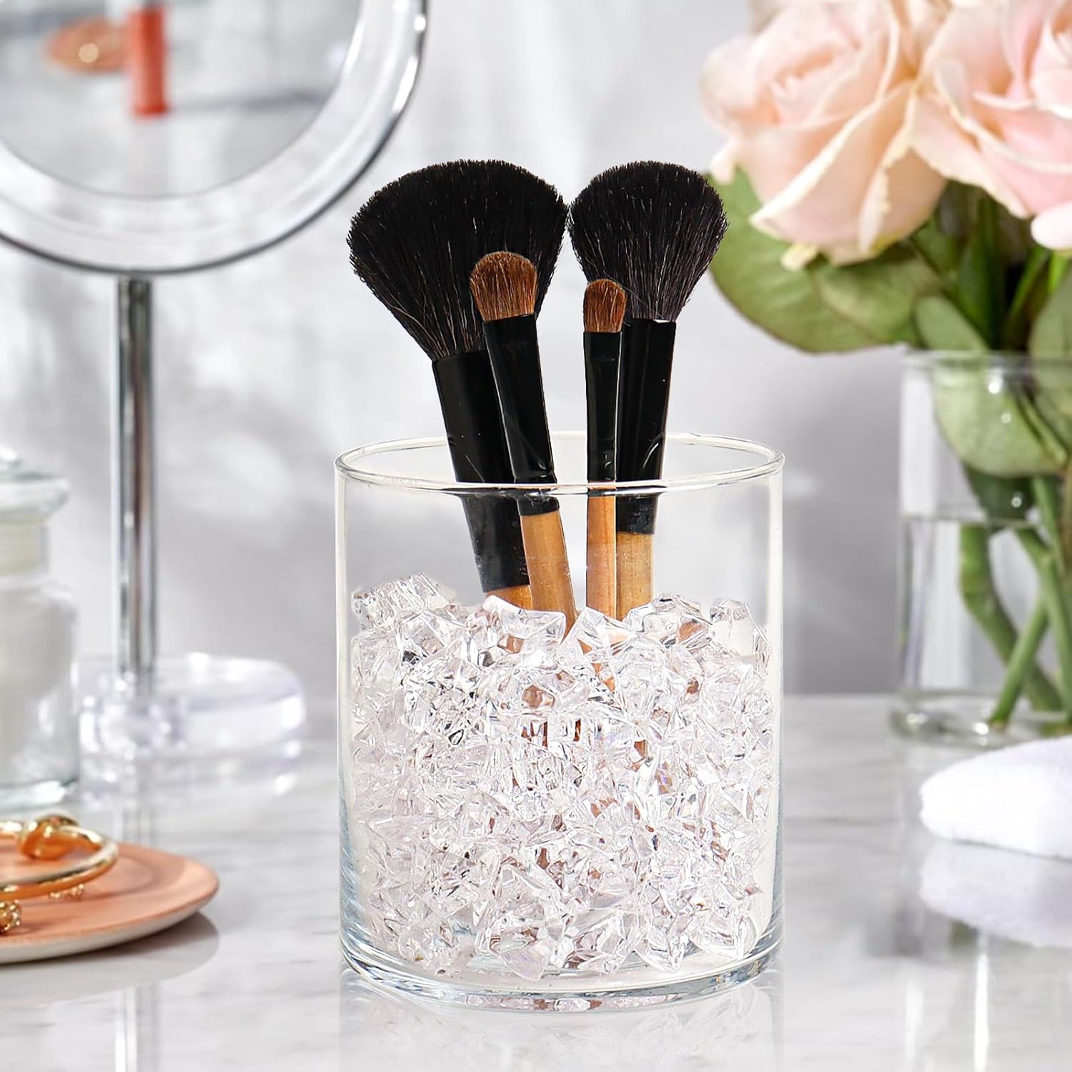 Fake Ice Cubes,100 Pcs Clear Rocks for Vases,17 * 22 mm Plastic Diamonds,Plastic Ice Cubes Clear Beads for Vases