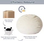 CangLong Extra Large Bean Bag Chair for Adults - 5 ft Giant Lounger, Removable Youth-Protected Cover & Locking Zipper, Round Corduroy Sofa for Living Room, Bedroom & Gaming,Beige