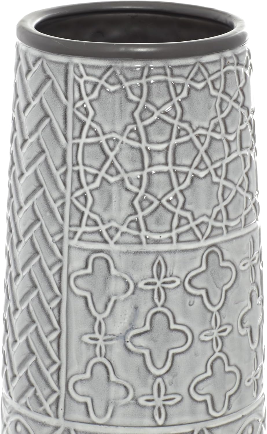 Deco 79 Ceramic Decorative Vase Slim Engraved Patterned Centerpiece Vase, Flower Vase for Home Decoration 7" x 7" x 22", Gray
