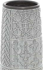 Deco 79 Ceramic Decorative Vase Slim Engraved Patterned Centerpiece Vase, Flower Vase for Home Decoration 7" x 7" x 22", Gray