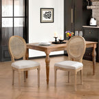 French Country Dining Chairs Set of 4,Farmhouse Upholstered Dining Room Chairs with Round Back and Solid Leg,Rattan Kitchen Chairs for Kitchen/Bedroom/Dining Room,Beige