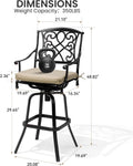 Crestlive Products Outdoor Bar Stools with Sunbrella Cushion Set of 4, 360° Swivel Patio Bar Height Chairs, All Weather Heavy Duty Commercial Grade Furniture, Antique Brown Finish for Outside(Tan)