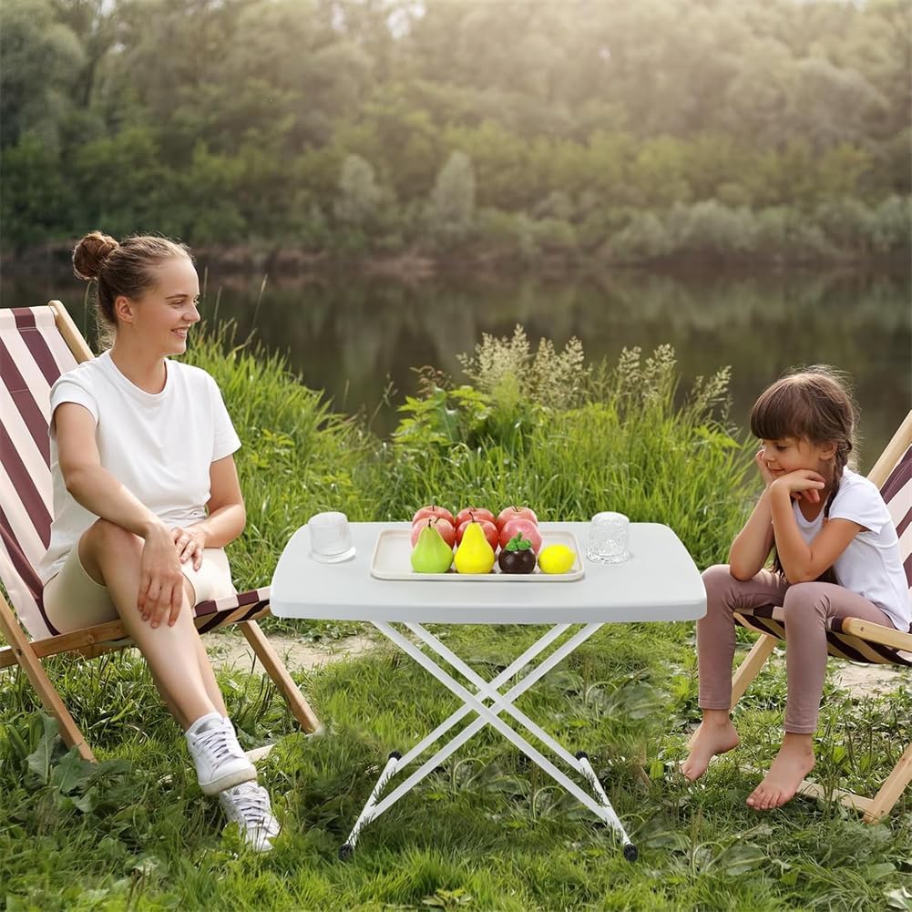 Garvee Folding Table, Plastic Personal Foldable Tables, Adjustable Rectangular Dining Table, Simple Bedside Square Table, for Party, Dining, Events, Picnic Indoor, Outdoor, Camping, 76 * 50Cm