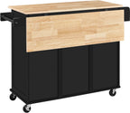 Yaheetech Kitchen Island Cart with Drop Leaf, 49" Rolling Island Table with Storage, Drawer, Kitchen Cart with Rubberwood Top, Detachable Towel & Spice Rack, Black
