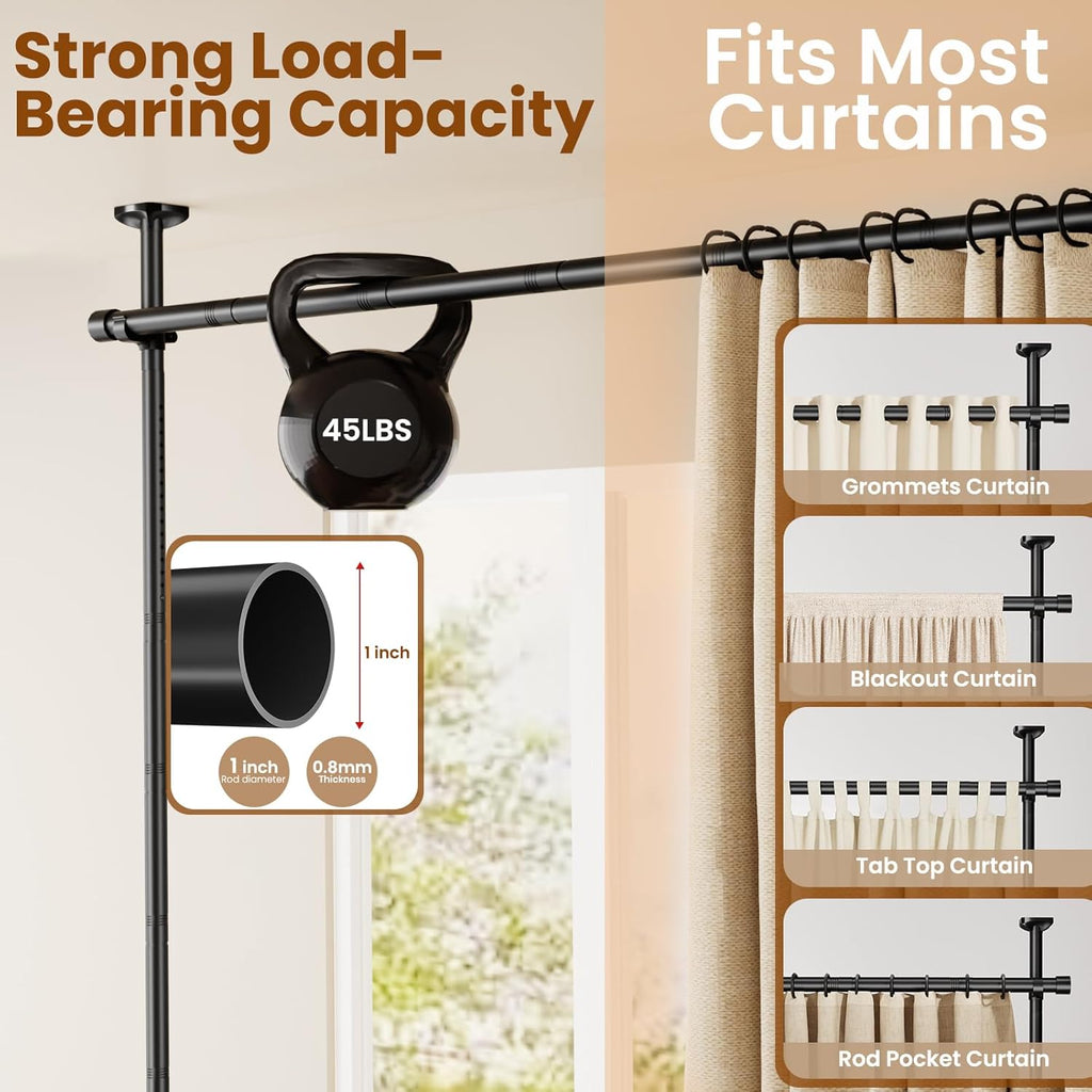 Bonpally Room Divider Curtain Rod, No Drilling Tension Rod for Room Separation, 4-10ft(H) 28-114inch(W) Adjustable Heavy Duty Floor to Ceiling Wall Divider Room Partition Privacy Separator, Black