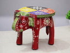 Handcrafted and Hand-Painted Colorful Wooden Elephant Decorative Showpiece Stool/Side Table for Home/Office/Living or Bedroom Decor (Maroon)