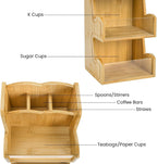 3 Tier Bamboo Coffee Condiment Station, 6 Compartments Coffee Tea Holder with Removable Acrylic Front Wall, Tabletop Organizer Sugar Pod Utensil for Countertop, Office, Home, Kitchen