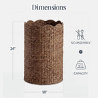 Best Choice Products Scalloped Laundry Large Round Hamper, Handwoven Laundry Basket for Clothes, Towels, Blankets, Multipurpose Storage Organizer For Laundry Room or Closet - Chestnut