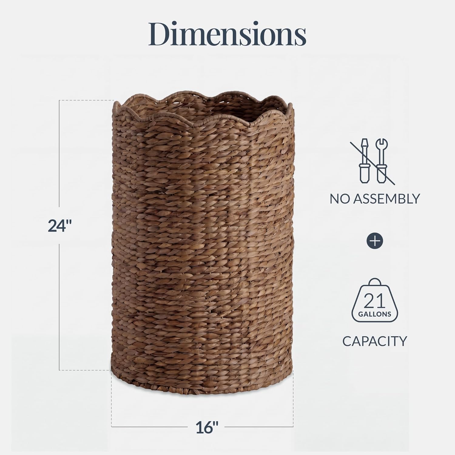 Best Choice Products Scalloped Laundry Large Round Hamper, Handwoven Laundry Basket for Clothes, Towels, Blankets, Multipurpose Storage Organizer For Laundry Room or Closet - Chestnut