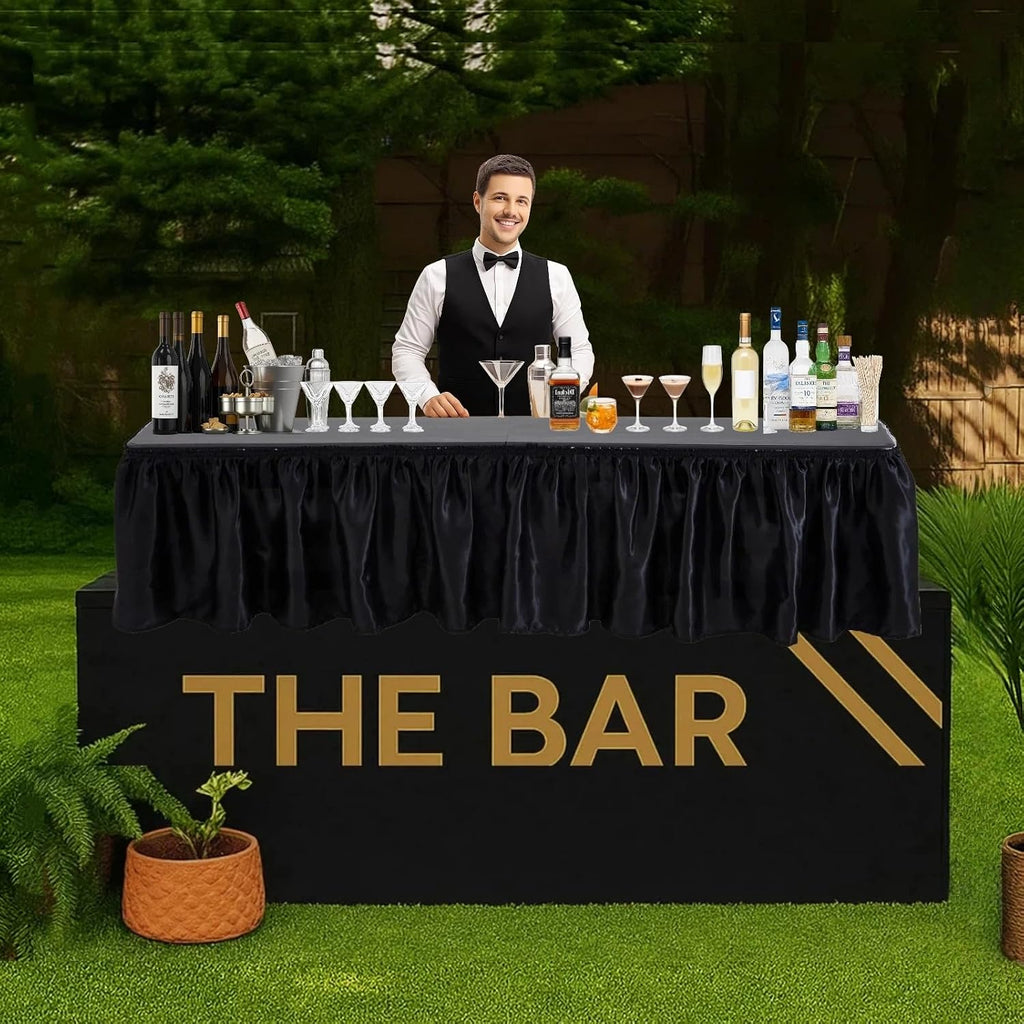 Vercraft Portable Bar Top Riser Tables Folding Bar Riser Mobile Table Foldable Portable Risers with Skirt for Events Wedding Banquet Home Party Picnics (Table Not Included)(Black Skirt,6 ft,Black)