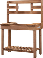 Topeakmart Potting Bench Germination Table - Wood Garden Work Bench Flatform w/Display Rack/Practical Storage Prganizer for Backyard, Patio and Balcony, Brown