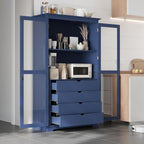 Polibi 44.7" Extra-Large Freestanding Storage Cabinet - Glass Door Display with 4 Drawers & Shelf, Multi-Functional for Kitchen Pantry & Dining Room, Blue