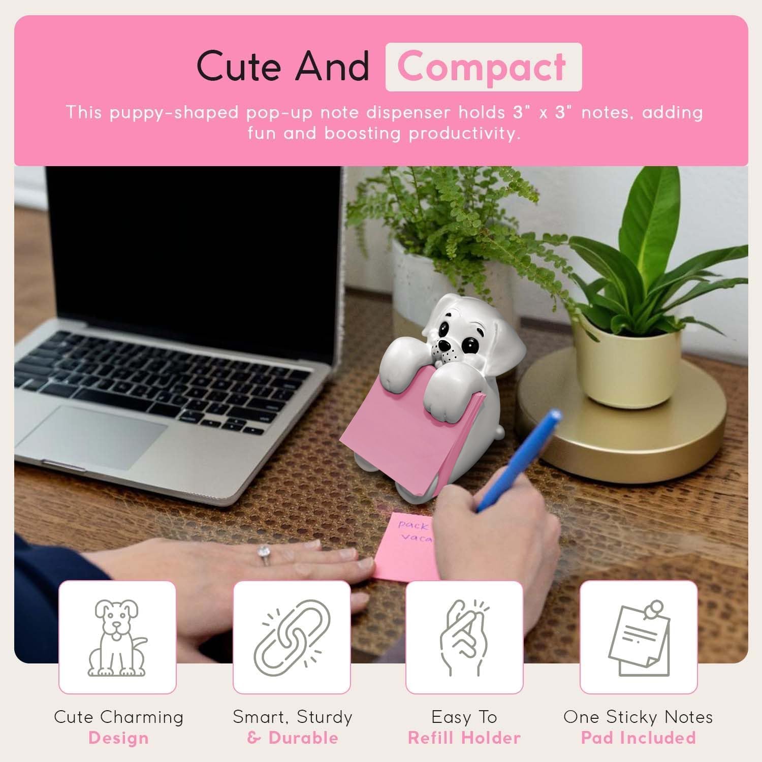 Resin Made 3" x 3" Cute Sticky Note Holder for Desk | Doodle Compatible Accordion Style Dog Pop Up Post it Note Dispenser, Pop Up Sticky Notes Dispenser for Office Holds, School & Office Desk Supplies