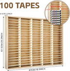 Marsui 100 Slot Cassette Tape Storage Holder Wooden Audio Tape Organizer Cassette Tape Rack for Cassette Collections Audio Accessory