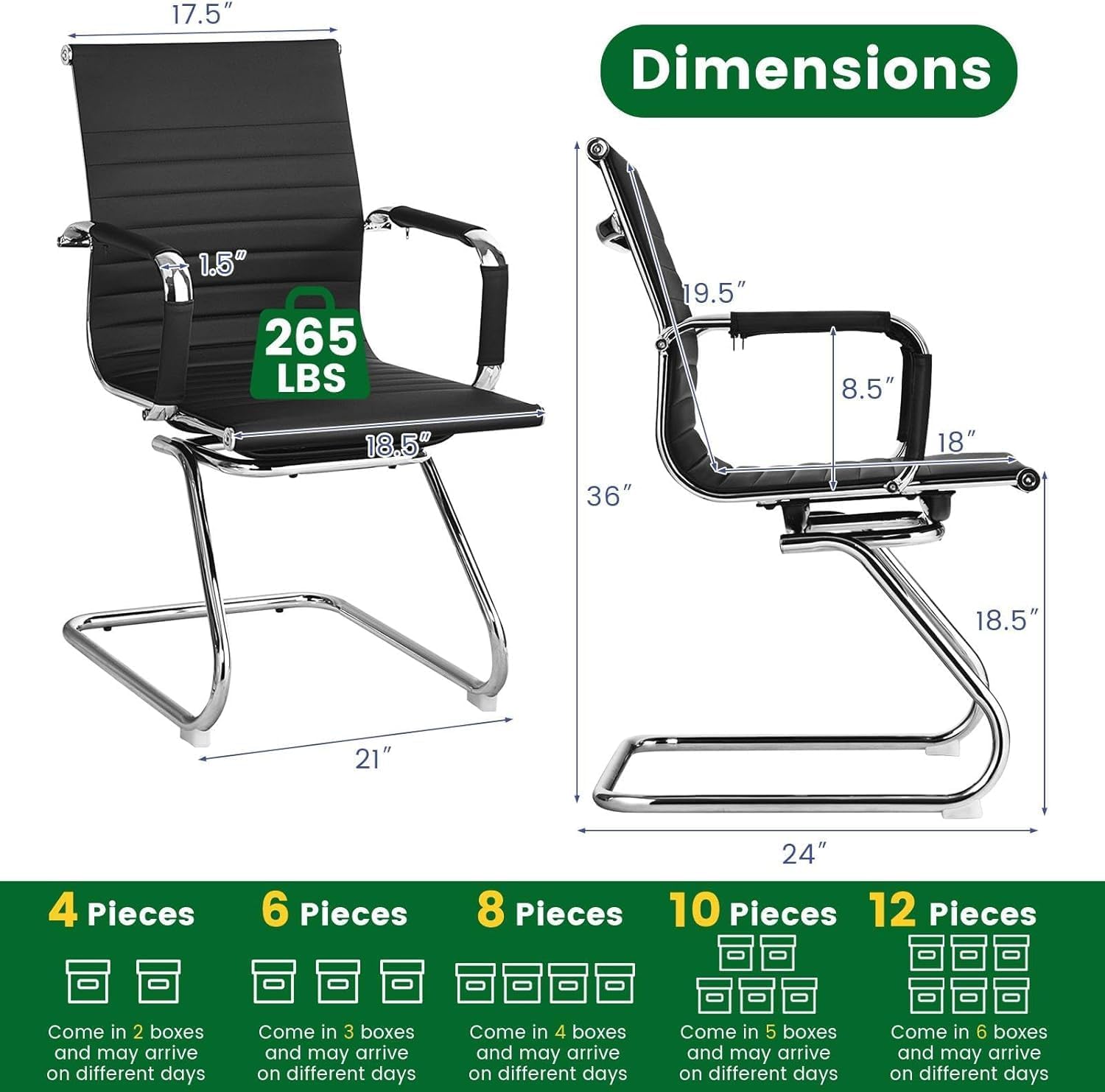 POWERSTONE Office Reception Guest Chair Set of 2 - Office Conference Desk Chair with No Wheels, Ergonomic Mid Back PU Leather Metal Base with Arms for Home Conference Meeting Waiting Room Lobby