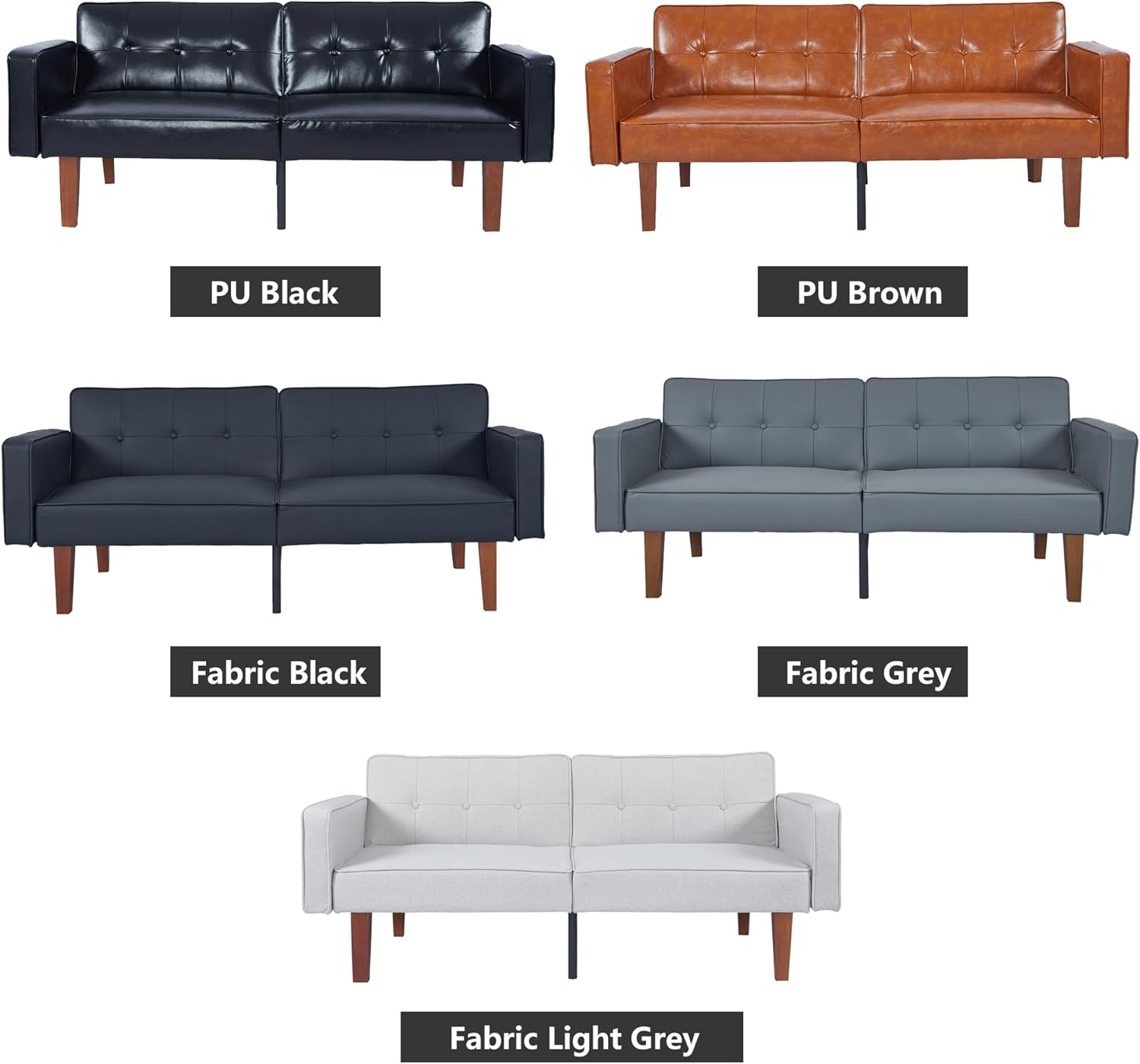 mikibama Convertible Futon Sofa Bed with Split Back,Mid Century Modern Sleeper Couch Beds,68.11" Futons for Living Room RV,Tufted Small Love Seat for 2 People Small Spaces (Black, 68.11")