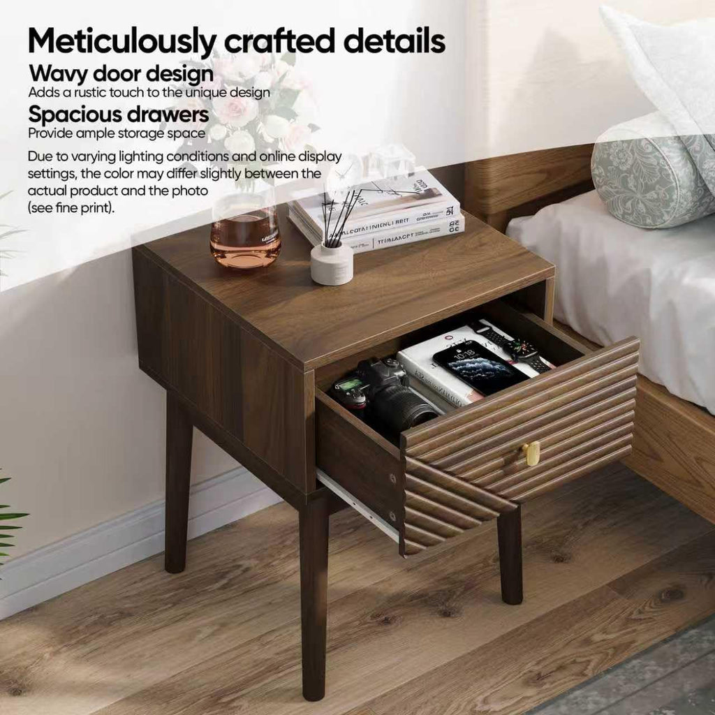 Mid Century Modern Nightstand Set of 2,Side Table with Storage Drawer,Bedside Table for Living Room Bedroom,Walnut