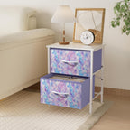 Stero Nightstand, Kids Dresser with 2 Drawers, Steel Frame Bedside Furniture, Wood Top Fabric Night Stand, Colorful End Table for Home, Bedroom, Office Tie-dye Purple