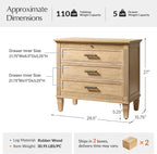 HULALA HOME Farmhouse End Table with Charging Station, Pull-Out Tray, 3 Drawers End Table with Solid Wood Legs, Wood Veneer Side Table with Open Shelf Set of 2, Natural