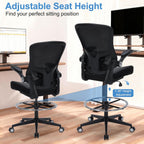 Drafting Chair 400lbs Heavy Duty Tall Office Chair Big and Tall Ergonomic Standing Desk Chair with Lumbar Support and Adjustable Footrest Ring, Comfy Mesh Wide Chair with Flip-up Armrests, Black