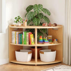 OOOK 2-Tier Montessori Book Shelf, Corner Arc Cabinet with Open Access, Montessori Furniture for Kids Room, Playroom, Nursery, Classroom, Kindergarten