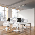 NEO Chair Office Desk Computer Ergonomic Chair Comfy Mid Back Mesh Seat with Lumbar Support Adjustable Height Swivel Rolling Wheels for Home Task Vanity Study Bedroom (Ivory-White Frame)