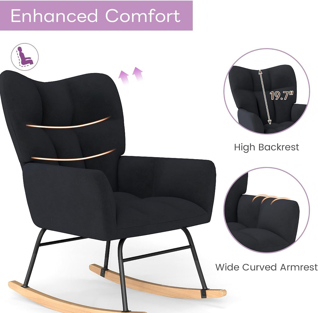 KROFEM Comfort Rocking Chair for Nursery,Anti-Tip Glider with 440 Lb Limit and Breathable Cotton Cover,Grey