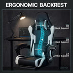 Dowinx Gaming Chair Ergonomic, Massage Lumbar Support, Footrest, Adjustable Height & Headrest Pillow, Heavy Duty 330lbs Office Chair, Comfortable for Back Pain Relief Long Gaming Streaming Black White