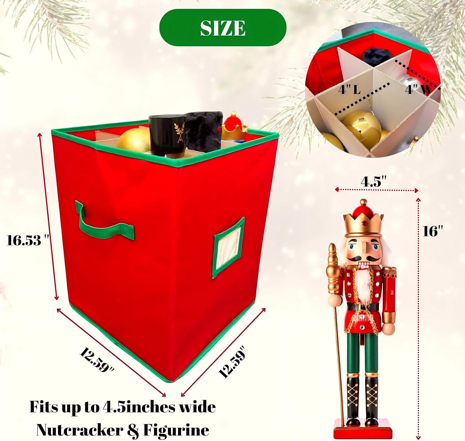 Large Christmas Nutcracker Storage Container with Adjustable Dividers，16.5in Tall Xmas Ornament Storage Box Can Hold 9 Nutcracker & Figurine for Holiday Decor Storage