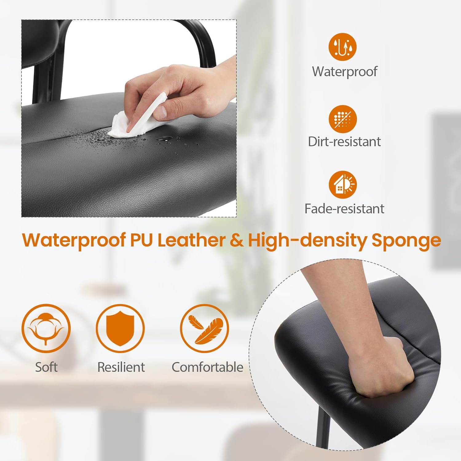 Sweetcrispy Office Reception Guest Waiting Room Chairs, Leather Stationary Chair No Wheels with Padded Arms for Elderly Desk Conference Room Lobby, 1 Pack, Inky