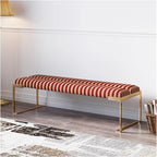 Modern Bedroom Living Room Bedside Stool, Modern Bench, Stainless Steel Entry Shoe,Creative Striped Entryway(Red,140 * 45 * 45cm)