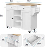 Furnify Kitchen Island with Wheels & Drawers, Kitchen Island Cart, White | Rolling Kitchen Island with Drop Leaf, Mobile Kitchen Storage Cabinet with Towel Rack & Spice Rack for Dining Room, Kitchen