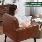 Vogue Furniture Direct Mid Century Accent Chair, PU Leather Modern Chair with Wooden Frame, Cozy Armchair Reading Chair with Comfy Back for Apartment, Living Room, Bedroom, Small Space, Corner, Brown
