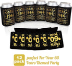 12Pack 60th Vintage Birthday Can Sleeves, Cheers to 60 Years Vintage 1966 60th Party Favor Decorations, Black and Gold Neoprene Soda Can Beverage Cooler Holder Sleeves for Sixty Year Old