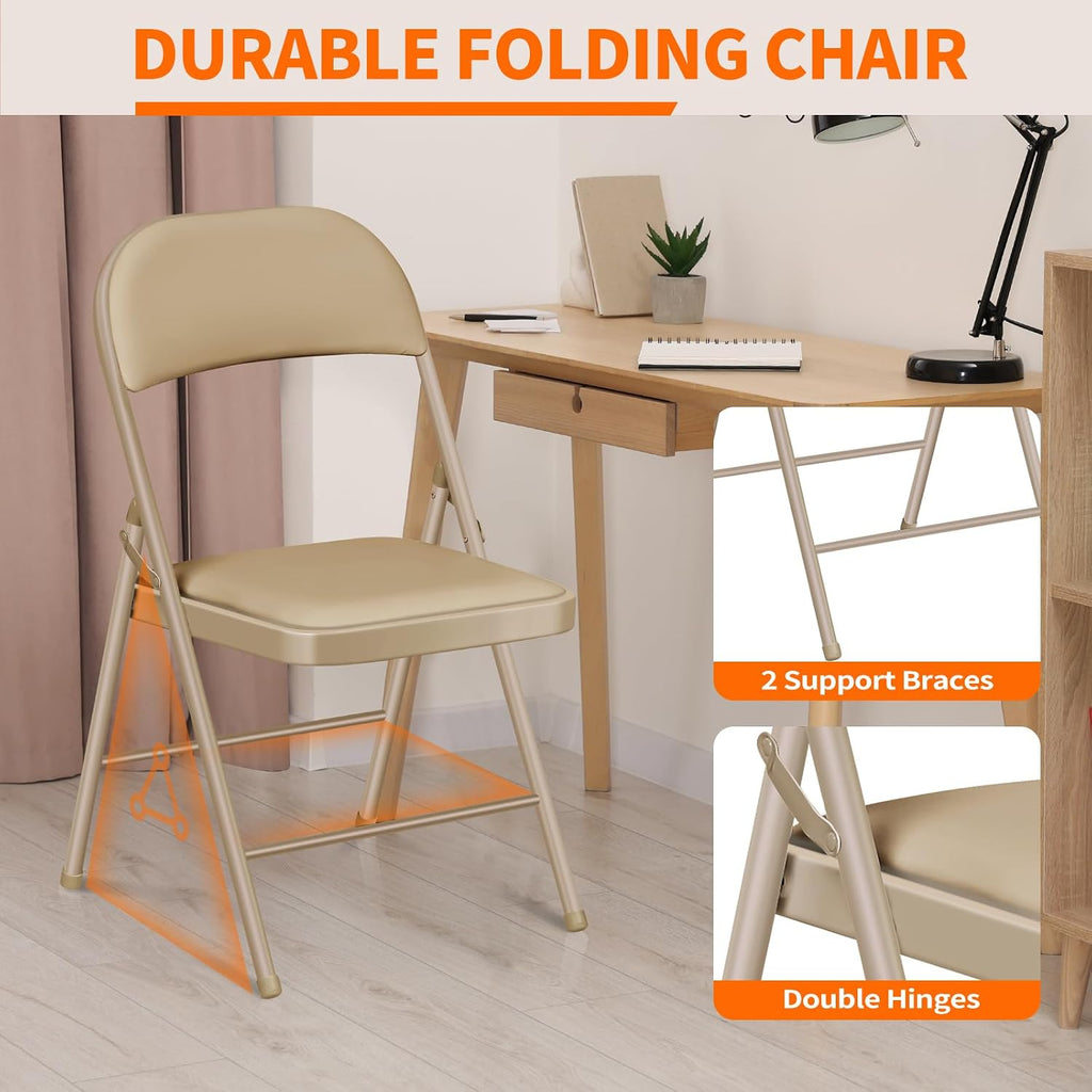 6 Pack Folding Chairs with Padded Seats, Portable Metal Folding Chairs, Vinyl White Padded Folding Chair for Home Party Office Event Outdoor Indoor (Brown, 6 Pack)
